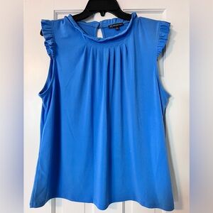 Adrianna Papell Bright Blue Sleeveless Pleated Ruffle-Trim Top